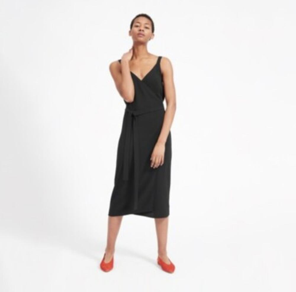 Everlane Black Japanese GoWeave Wrap Midi Dress Minimalist Capsule Classic